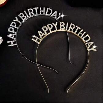 1/2pcs Happy Birthday Crystal Headband Party Decoration Photo Prop Headpiece, English Letter