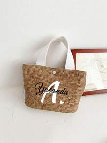 1pc Customizable Bohemian Style Large Woven Tote Bag, Customize Roomy Black White Handbag For Beach, Camping Outdoors, Fabric With Magnetic Closure, Ideal For Women's Adventure, Beach Bag, For Commuting, School And Shopping, Convenient For Outdoor Use, Teacher Gift, Perfect Choice For Vacation And Festival, Thanksgiving Gifts, Best Teacher, Middle School Students, High School Senior High School Students, College Students, University Students, Freshman, Sophomore, Underclassmen