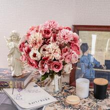 1/3 件人造玫瑰花，玛丽公主玫瑰，法国复古玫瑰，球形菊花，假植物，花束，适用于家居装饰、婚礼装饰、秋季装饰、秋季装饰、房间装饰、厨房配件、餐厅、卧室装饰、浴室配件、派对装饰、万圣节装饰、圣诞节装饰、新年装饰、新娘手捧花、校园装饰、户外花园配件