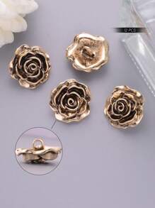 Vintage Rose Flower Metal Buttons 6 Packs, Antique Style Decorative Button For Coats, Sweaters, Suits, Jackets, Women's Fashion, DIY Crafts, Hair Accessories, Sewing Supplies - Golden & Silver Grey