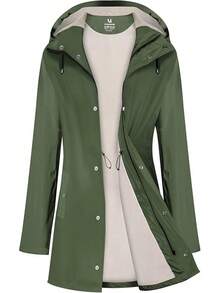 UNIQUEBELLA Rain Jackets For Women Waterproof, Raincoat Long Hooded Rain Coats Outdoor Windbreaker Trench Coat - 綠色羊毛 - 查看 1