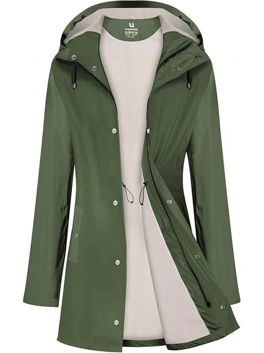UNIQUEBELLA Rain Jackets For Women Waterproof, Raincoat Long Hooded Rain Coats Outdoor Windbreaker Trench Coat - 綠色羊毛 - 查看 1