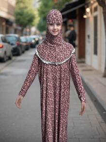 Casual Robe For Muslim Girls Aged 11-16, Elegant School Style, Slim Fit Modest Robe For Muslim Teens, Multi-Color Options, Floral Print Abaya For Muslim Girls Age 11-16, Sweet & Vibrant, New Muslim Girls Floral Headscarf With Lace Trim