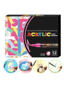 [Vibrant Acrylic Marker Pen Set] 12/18/24 Pcs Vibrant Acrylic Marker Pen Set - Medium (2-3mm) Tip Markers - For Rock Painting, Black Paper, Skateboard Decoration, Wood, Plastic, Canvas, Christmas Greetings - Multicolor - View 4