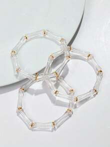 3件套亚克力大理石纹深绿色竹结叠戴手镯，适合女士日常佩戴 - 竹節水滴 - 查看 8