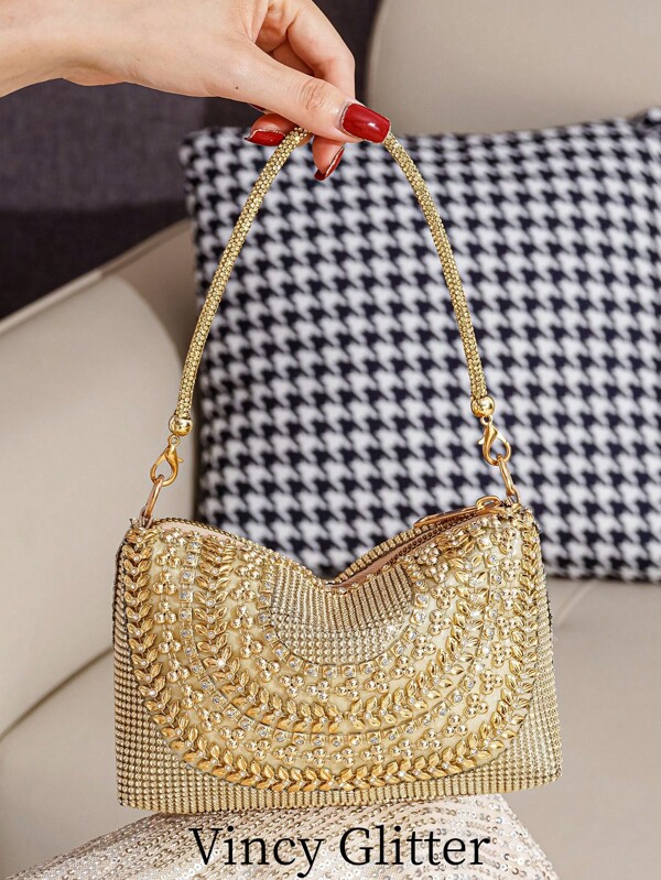 Glitter Rhinestone Decorated Handbag, Ladies Party Clutch Bag For Holding Phone, Lipstick, Perfect For Formal Events