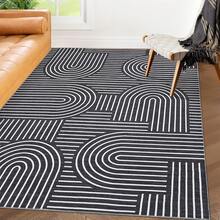 1Pcs Room Decor Modern Rainbow Stripe Geometric Rug For Living Room Bedroom Runner For Hallway Non-Slip Machine-Washable Floor Mat Foldable & Durable Home Decor Abstract Area Rug For Dining Room Dorm - Black - View 3
