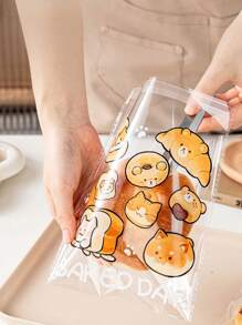 20/50/100pcs Transparent Cartoon Printed Self-Adhesive Seal Food Bags, Suitable For Toasts, Breads, Bagels, Cookies, Back To School Season, Portable Food Packaging - Clear - View 1
