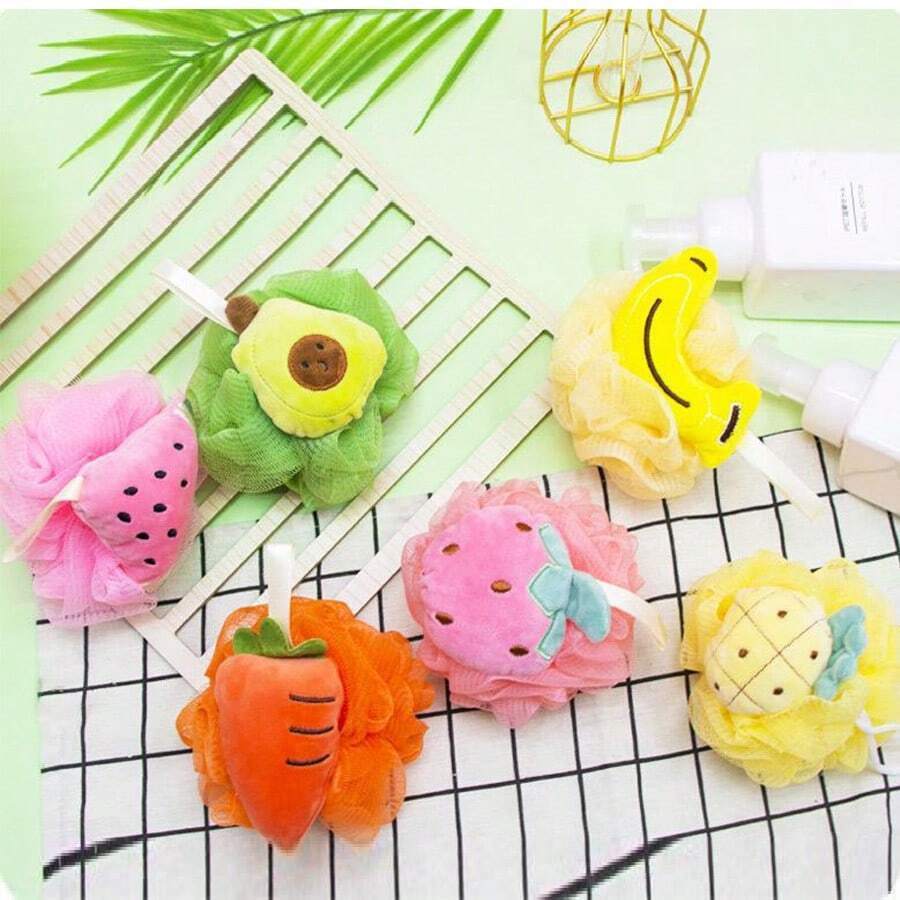 1pc Cute Fruit Bath Sponge, Kids Bath Shower Puff, Baby Bath Shower Puff - Multicolor - View 1