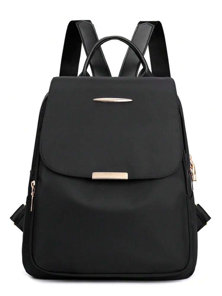 Mochila de gran capacidad para mujeres, bolso clásico de unicolor para damas - Negro - Añade 2