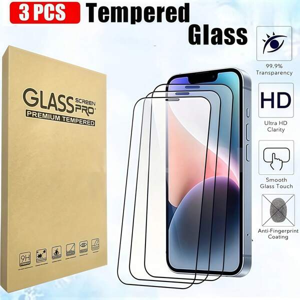 3pcs High Brightness Tempered Glass Screen Protector, 9H Hardness, 2.5D Edge, Anti-Scratch, Bubble-Free, Compatible With IPhone X, XS, XR, XS Max, 11, 11 Pro, 11 Pro Max, 12, 12 Pro, 12 Pro Max, 13, 13 Pro, 13 Pro Max, 14, 14 Pro, 14 Plus, 14 Pro Max, 15, 15 Pro, 15 Plus, 15 Pro Max, 16, 16 Pro, 16 Plus, 16 Pro Max