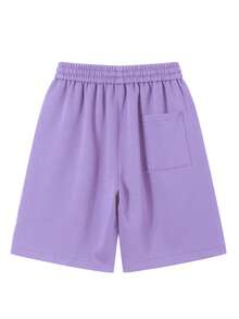 Unisex Casual Shorts, 300g Heavyweight Knitted Shorts, Skin-Friendly, Soft And Breathable Fabric, Drawstring Shorts, Elastic Waist Shorts, Suitable For Running And Sports, Suitable For Wearing At Home And Out, Knitted Shorts - 紫色 - 查看 2