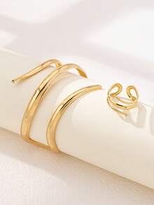 1 Set de brazalete y anillo con diseño geométrico exagerado de estilo europeo - Amarillo Oro - Ver 3