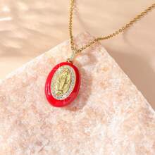 1 pieza Collar con colgante ovalado de estilo bohochic con deidad y acabado goteado, multicolor para elegir, idea de regalo para mujeres, perfecto para ocasiones formales, uso diario y como presente afectuoso