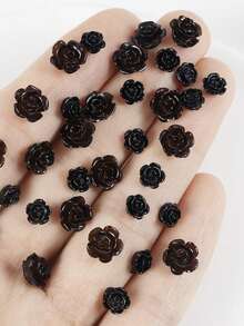 50颗可爱黑色雕花玫瑰美甲装饰品，玫瑰花美甲配件，情人节美甲装饰，美甲用品，专业DIY美甲宝石 - 彩色 - 查看 4
