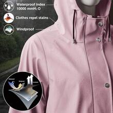 UNIQUEBELLA Rain Jackets For Women Waterproof, Raincoat Long Hooded Rain Coats Outdoor Windbreaker Trench Coat - 粉紅色羊毛 - 查看 4