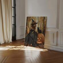 1 bức tranh tường vải canvas phù thủy Halloween quyến rũ cảnh rừng mùa thu với mèo đen và đèn lồng bí ngô, đồ trang trí theo mùa ma quái, đồ trang trí nhà cửa, thẩm mỹ trang trí phòng, tranh tường vải canvas, khung tùy chọn áp phích phòng, đồ trang trí phòng ngủ - 1 cái - Xem 2