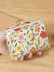精致花朵花瓣图案带扣时尚卡夹轻薄便携现金身份证信用卡零钱袋适用于生日礼物周年纪念圣诞节情人节情侣女士女孩青少年大学生学校学生包学校用品适用于学校宿舍和返校 - 粉色 - 查看 11