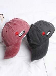 1pc Vintage Washed Sun-Proof Unisex Heart Embroidery Baseball Cap, Suitable For Couples Vacation Outfit