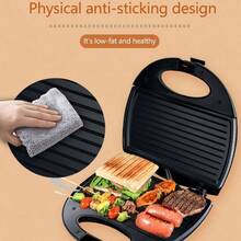 SOKANY 1 件装双面不锈钢三合一家用双面加热三明治机，多功能早餐机，适合家庭和户外使用，易于清洁，750W 功率，适合快速加热早餐，智能温控，按压式，双面加热，多功能