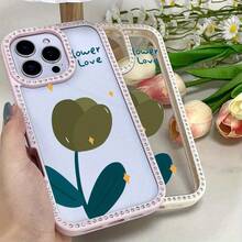 Funda para teléfono (1 unidad) Diseño sencillo con flores y purpurina | Funda brillante para phone 11/12/13/14/15/16 - Blanco - Ver 2