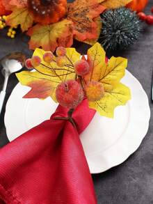 4-50pcs Thanksgiving Maple Leaf & Pumpkin Napkin Rings, Realistic Pumpkin Napkin Holders, Holiday Table Decorations