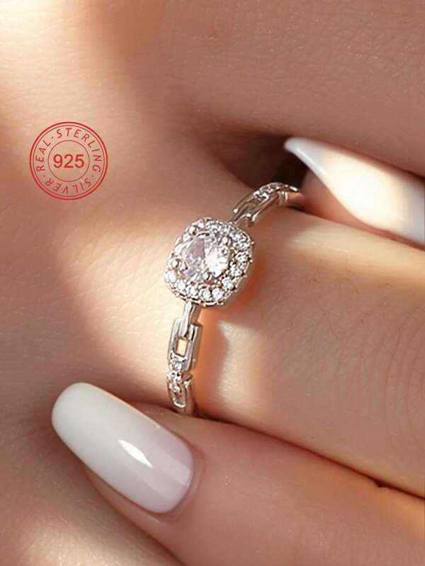 Artepollo 1 pièce Bague asymétrique en argent sterling 925 avec pierre en zircone, hypoallergénique, convient comme cadeau de fête ou d'anniversaire pour adolescents et amis