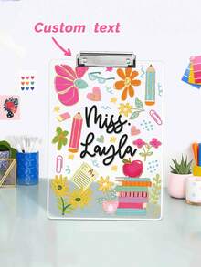 1pc Customized Text Teacher Clamp, Personalized Customize Name Acrylic File Board, Customized Bohemian Style Flower Teacher Clipboard, Hand-Painted Stationery Flower Pattern, Personalized Teacher Appreciation Gift, Year-End Gift, Teacher Supplies, Suitable For Teachers And Classrooms, Teacher's Day Gratitude Gift, Office Stationery Supplies, Graduation Gift - Multicolor - View 24