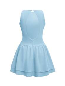 Women's Solid Color Fitted Backless Christmas Dress - Light Blue - View 4
