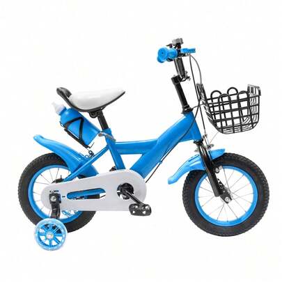 Bicicletta per bambini da 12 pollici con ruote ausiliarie, robusto telaio in acciaio, barre di sicurezza, a scelta blu, rossa o gialla, bicicletta leggera per l'apprendimento, regalo per la giornata dei bambini a partire dai 3 anni