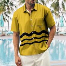 Hawaiian Bowling Shirts For Men Short Sleeve Printed Regular Fit Summer Beach Casual Button Down Aloha Shirtshalloween - 保齡球波黃色條紋 - 查看 4