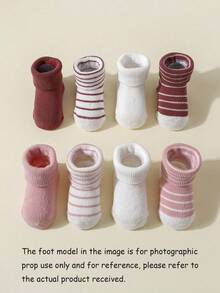 8 Pairs Newborn Baby Socks, Solid Color & Striped Mid-Calf Socks, Suitable For Everyday Wear