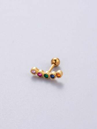 1pc Elegant Minimalist Colorful Zirconia Bohemian Stainless Steel Cartilage Earring