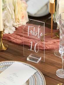 20 pièces / 10 jeux de cartes acryliques rectangulaires transparentes avec base en bois, cartes pour liste des invités de mariage, panneau acrylique vierge pour logo de place, convient pour les mariages, les banquets, les fêtes, les bureaux Saint-Valentin, les mariages de Saint-Valentin, les anniversaires