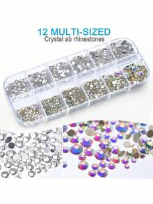 4 Boxes Nail Rhinestones 1.5mm-5mm 3D Nail Art Glass Crystal AB + Clear Nail Stones Gems Pearl Crystal Strass 3D Charm Gems Nail Multi-Shape 3D Nail Diamonds For Nail Art And DIY Decoration Nail Art Rhinestones Flatback Rhinestones Pearls Nail Charms For Acrylic Nails Crystals Nail Art Supplies Half Round Design Nail Gems - 彩色 - 查看 4