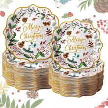 10pz/20pz/50pz Piatti di carta natalizi con bordo frastagliato, diametro 9 pollici, piatti monouso decorativi con bacche e agrifoglio, piatti da dessert natalizi di diametro 7 pollici, adatti per cene, dessert, feste di Natale e compleanni