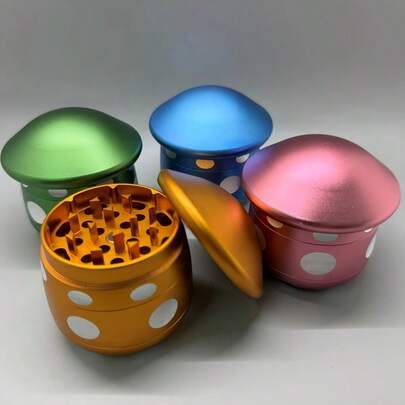 New Aluminum Alloy Mushroom-Shaped Herb Grinder, 4 Layers, 63mm, Manual Herb Grinder
