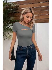 Womens Fashion Fall Cutout Long Sleeve Ribbed Slim Fitted Tops Shirts Tee Tshirts - Short-dark Grey - View 8