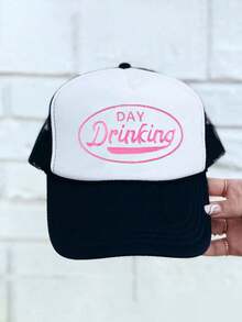 1pc Y2K Embroidered "Day Drinking" Cord Mesh Snapback Cap, Breathable Adjustable Golf Sun Hat For Women/Men, Fashionable Summer Casual Unisex Hat - Sponge Mesh Cap - View 11