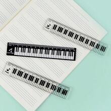 Regla con teclado de piano blanco y negro, herramienta de medición de acrílico con notas musicales, útil papelería duradera para estudiantes y profesionales, accesorio de piano - Regla de piano - Ver 9