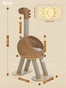 PAWZ Road Modern Cat Tree, 46-Inch Wooden Cat Tower With Dinosaur Design, Large Rattan Tree And 5 Fully Wrapped Sisal Scratching Posts For Indoor Cats - 米色 - 查看 4