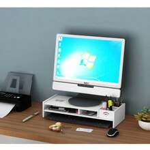 1 estante elevador para computadora, cajón de oficina, almacenamiento, soporte para monitor de escritorio, almohadilla para portátil, almacenamiento de escritorio - Blanco - Ver 2