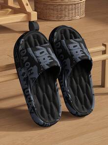Dép nam cỡ rộng 48-49, họa tiết ngẫu nhiên, đế EVA mềm mại, dép đi biển, dép đi trong nhà/ngoài trời unisex. - màu đen - Xem 2