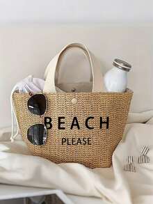 轻质编织托特包、沙滩包、女士夏季斜挎包、休闲手提包、迷你简约包、母亲节礼物，适合妈妈、少女、女大学生，非常适合大学、户外、郊游