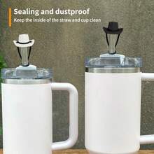QY4 Pcs Straw Cover Cap For Stanley Cup Cowboy Hat Straw Toppers Compatible With Stanley 3040 Oz Tumbler Silicone Straw Cover Cap Accessories For Man Woman Gift4 Colors2216 - 顏色 - 查看 4