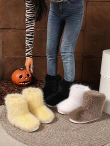 2025 New Fashionable Fluffy Faux Thermal Lined Slip-On Short Boots, Warm & Non-Slip - White - View 8