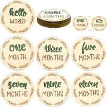 7pcs Wooden Baby Monthly Milestone Cards, Baby Months Signs Double-Sided Baby Growth Signs Monthly Discs Monthly Photo Props Monthly Markers For Baby Practical Supplies To Record Growth