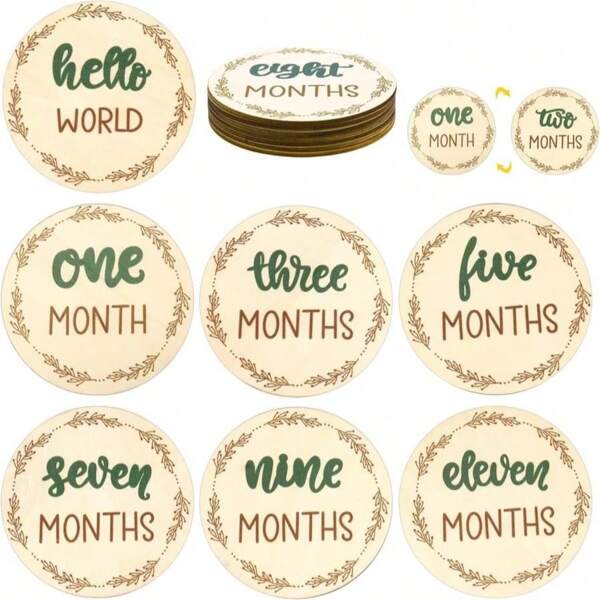 7pcs Wooden Baby Monthly Milestone Cards, Baby Months Signs Double-Sided Baby Growth Signs Monthly Discs Monthly Photo Props Monthly Markers For Baby Practical Supplies To Record Growth