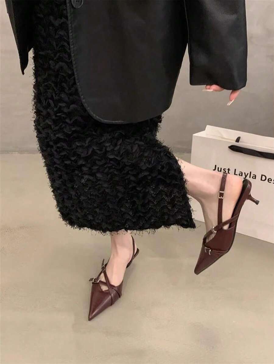 High Heels For Women, New Retro Lace Stiletto Belt Buckle, Closed Toe Shoes With Skirt Sandals Basic