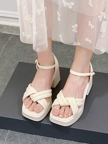 女士休闲粗跟凉鞋，时尚百搭厚底高跟鞋